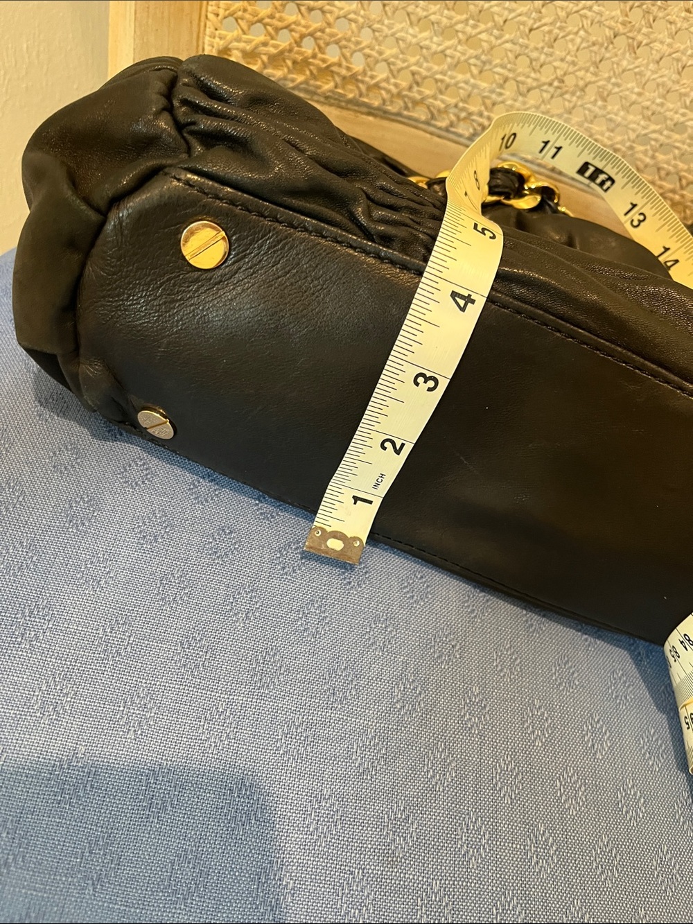 Michael Kors Black Ruched Leather Shoulder Bag with Gold Accents-Edgy Elegance - Picture 7 of 9
